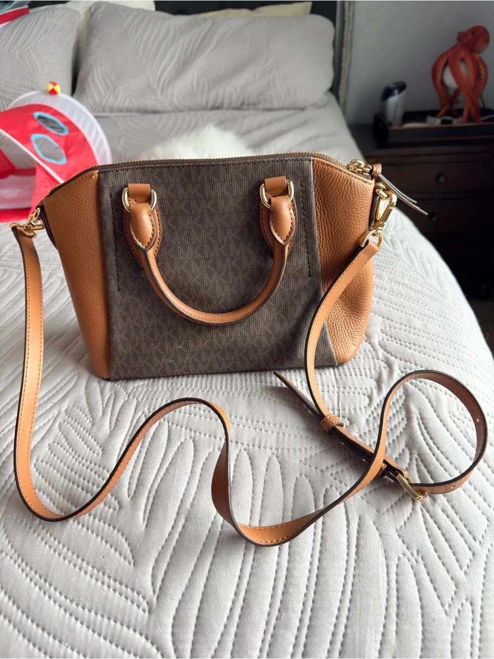 Michael Kors Brown & Tan Logo Saffiano Leather Satchel